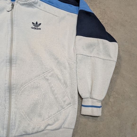 VTG 70s/80s Adidas Track Jacket White Blue Black Mens M? - Picture 3 of 9